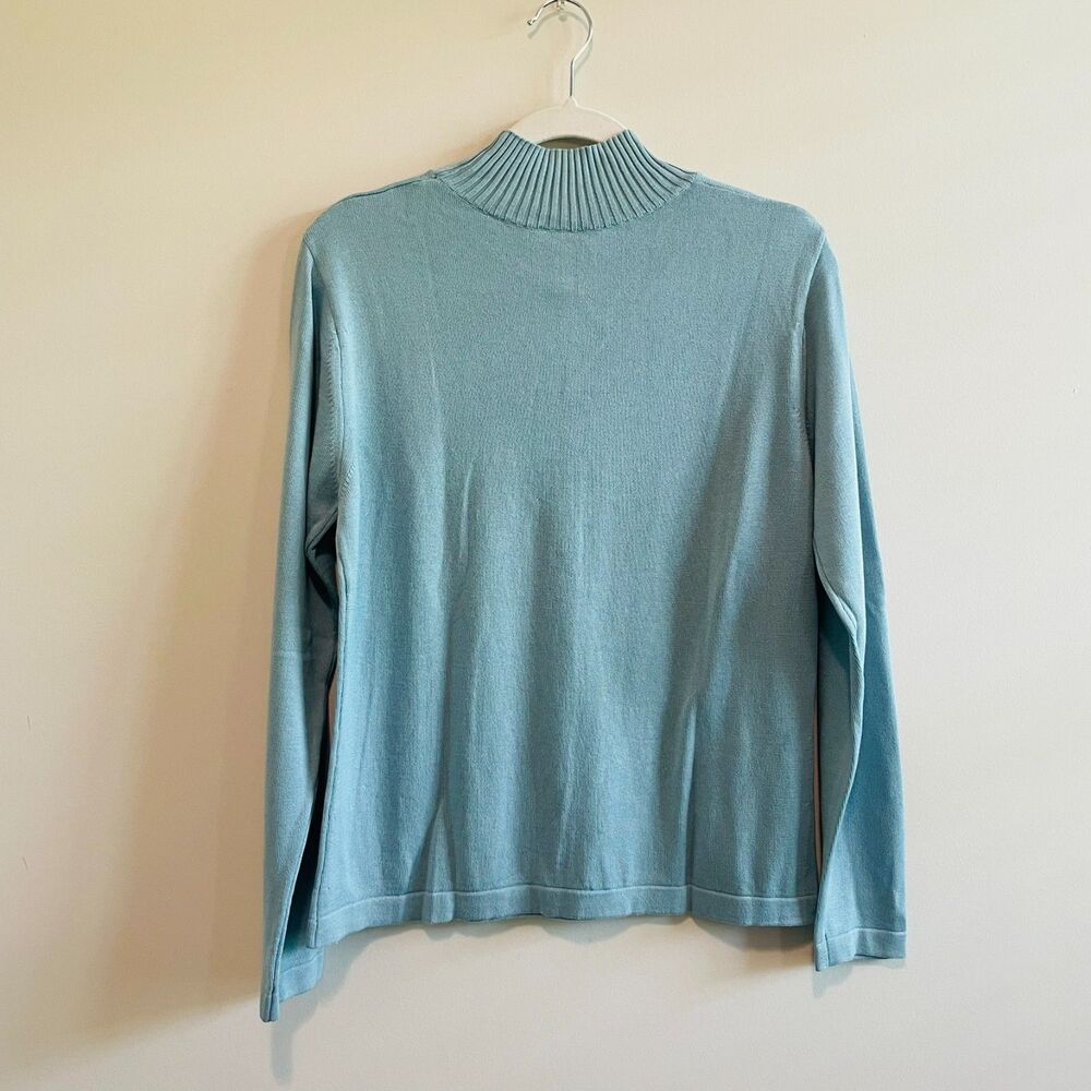 Talbots Womens Blue Mock Neck Sweater Stretchy Cotton‎ Pullover Size M